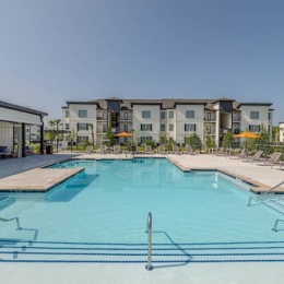 a swimming pool in a courtyard